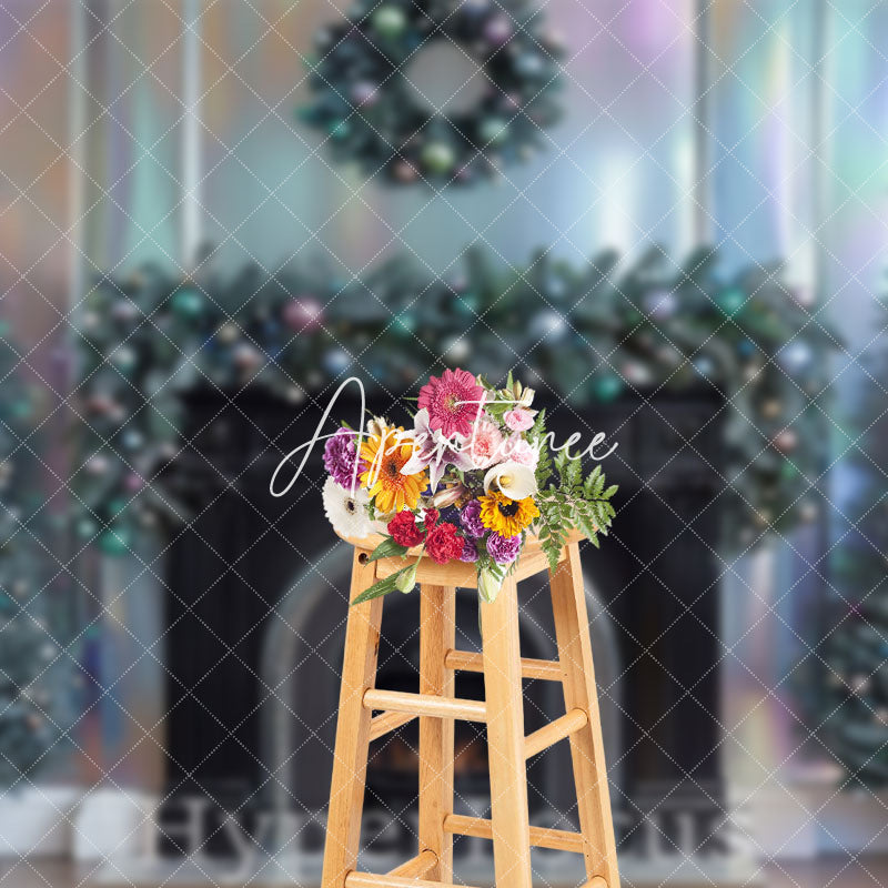 Aperturee - Aperturee Vintage Rainbow Wall Fireplace Christmas Backdrop