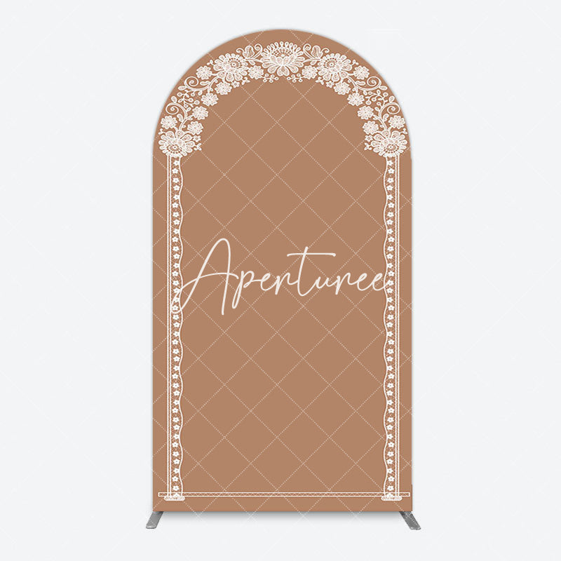 Aperturee - Aperturee Vintage Romantic White Lace Wedding Arch Backdrop