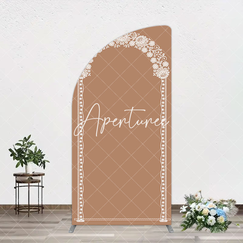 Aperturee - Aperturee Vintage Romantic White Lace Wedding Arch Backdrop