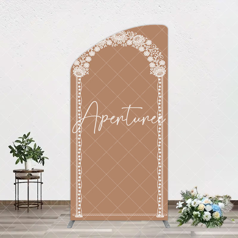 Aperturee - Aperturee Vintage Romantic White Lace Wedding Arch Backdrop