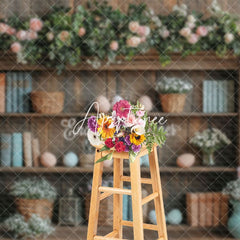 Aperturee - Aperturee Vintage Spring Floral Egg Bookshelf Easter Backdrop