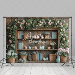 Aperturee - Aperturee Vintage Spring Floral Egg Bookshelf Easter Backdrop