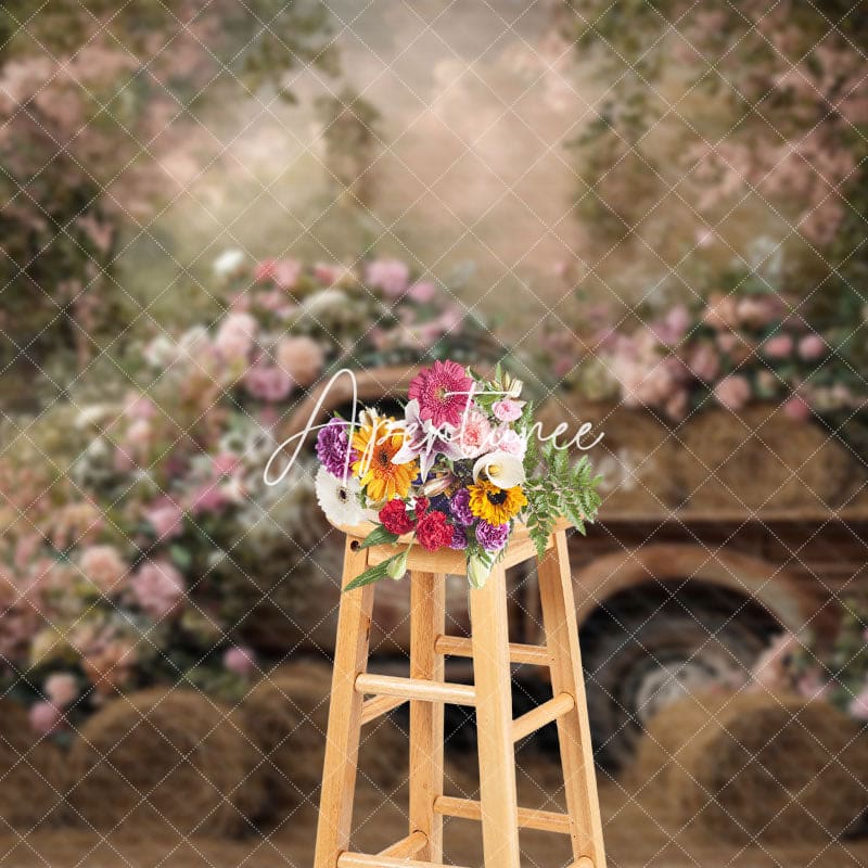 Aperturee - Aperturee Vintage Spring Truck Floral Backdrop For Photo Studio