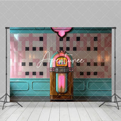 Aperturee - Aperturee Vintage Turquoise Jukebox Pink Tile Photo Backdrop