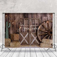 Aperturee - Aperturee Vintage Western Barn Hay Wood Wheel Door Backdrop