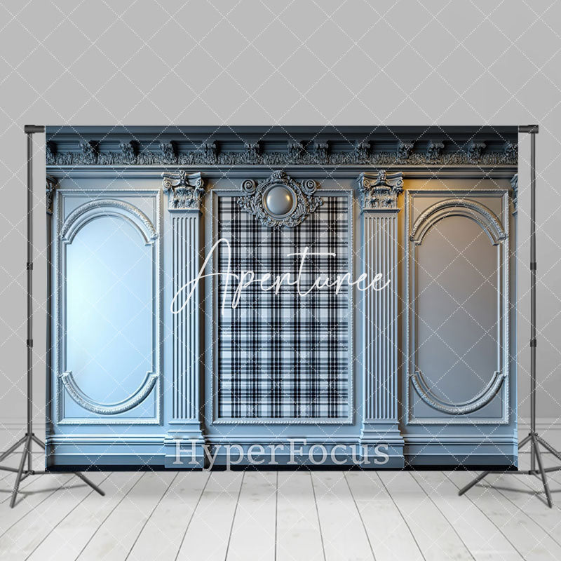 Aperturee - Aperturee Vintage White Carved Wall Plaid Photography Backdrop