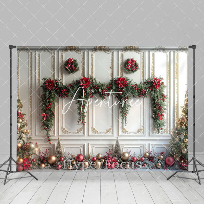 Aperturee - Aperturee Vintage White Gold Wall Festive Christmas Backdrop