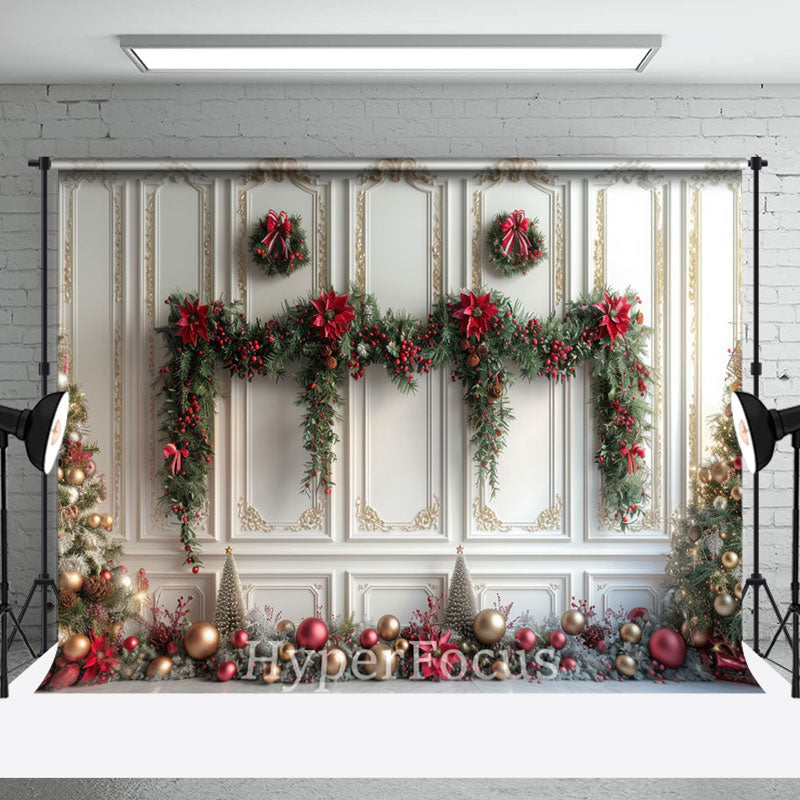 Aperturee - Aperturee Vintage White Gold Wall Festive Christmas Backdrop