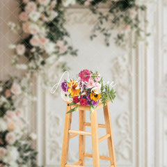 Aperturee - Aperturee Vintage White Wall Floral Wedding Photo Backdrop