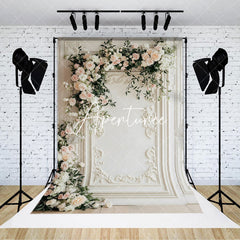 Aperturee - Aperturee Vintage White Wall Floral Wedding Photo Backdrop