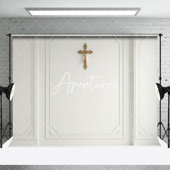 Aperturee - Aperturee Vintage White Wall Gold Cross First Communion Backdrop