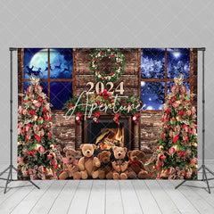 Aperturee - Aperturee Vintage Wood Fireplace Window Night Xmas Backdrop