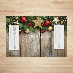 Aperturee - Aperturee Vintage Wood Leaves Star Xmas Set Of 4 Placemats