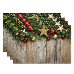 Aperturee - Aperturee Vintage Wood Leaves Star Xmas Set Of 4 Placemats