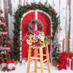 Aperturee - Aperturee Vintage Wood Wreath Door Xmas Tree Gift Backdrop