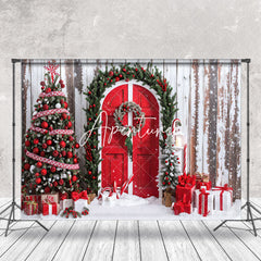 Aperturee - Aperturee Vintage Wood Wreath Door Xmas Tree Gift Backdrop