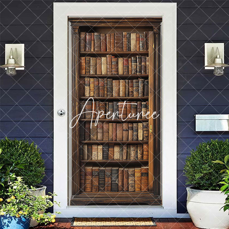 Aperturee - Aperturee Vintage Wooden Bookshelf Books Birthday Door Cover