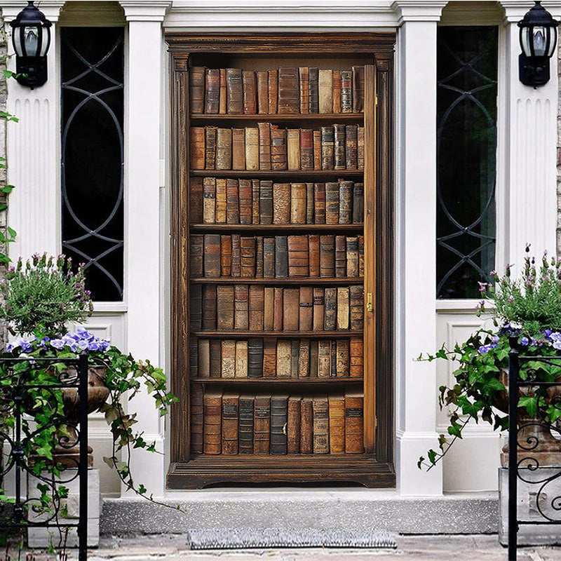 Aperturee - Aperturee Vintage Wooden Bookshelf Books Birthday Door Cover