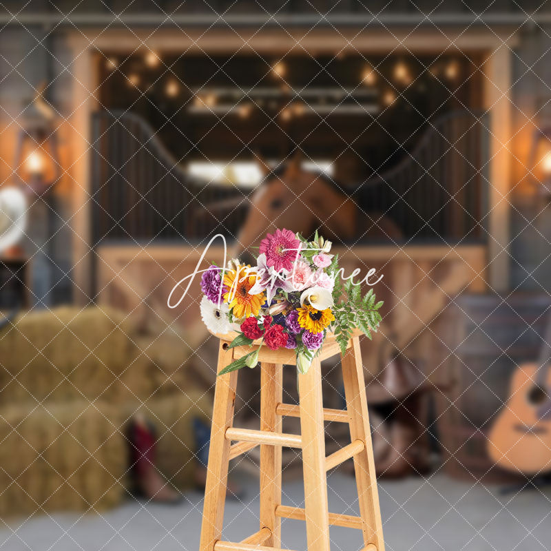 Aperturee - Aperturee Vintage Wooden Stable Cowboy Cake Smash Backdrop