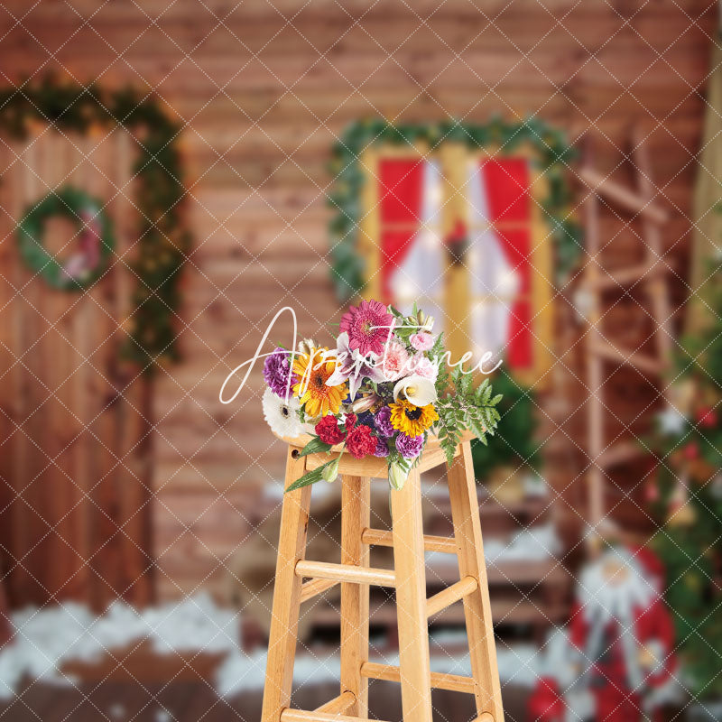 Aperturee - Aperturee Vintage Wooden Stairs Christmas Photography Backdrop