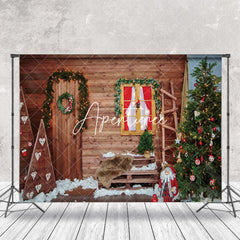 Aperturee - Aperturee Vintage Wooden Stairs Christmas Photography Backdrop