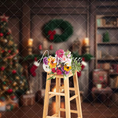 Aperturee - Aperturee Vintage Wooden Wall Fireplace Christmas Backdrop