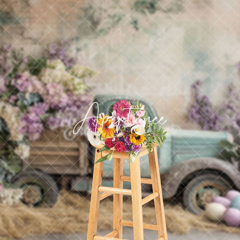 Aperturee - Aperturee Violet Truck Haystack Eggs Vintage Easter Backdrop