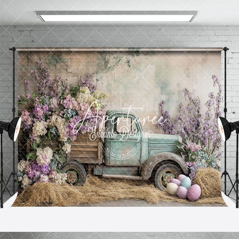 Aperturee - Aperturee Violet Truck Haystack Eggs Vintage Easter Backdrop