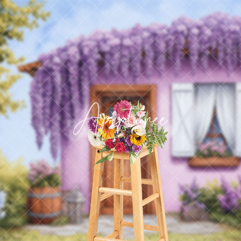 Aperturee - Aperturee Violet Wisteria Garden Shed Spring Photo Backdrop