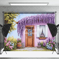 Aperturee - Aperturee Violet Wisteria Garden Shed Spring Photo Backdrop