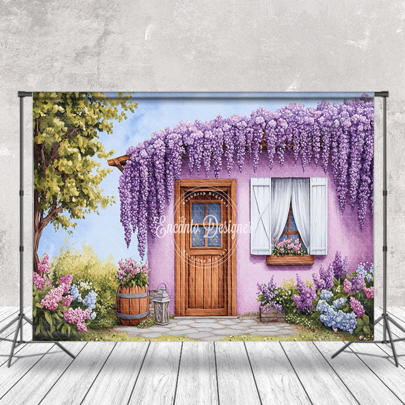 Aperturee - Aperturee Violet Wisteria Garden Shed Spring Photo Backdrop