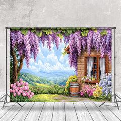 Aperturee - Aperturee Violet Wisteria House Natural Forest Spring Backdrop