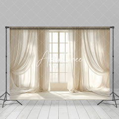 Aperturee - Aperturee Warm Beige Curtain Window Scenery Photo Backdrop