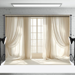 Aperturee - Aperturee Warm Beige Curtain Window Scenery Photo Backdrop