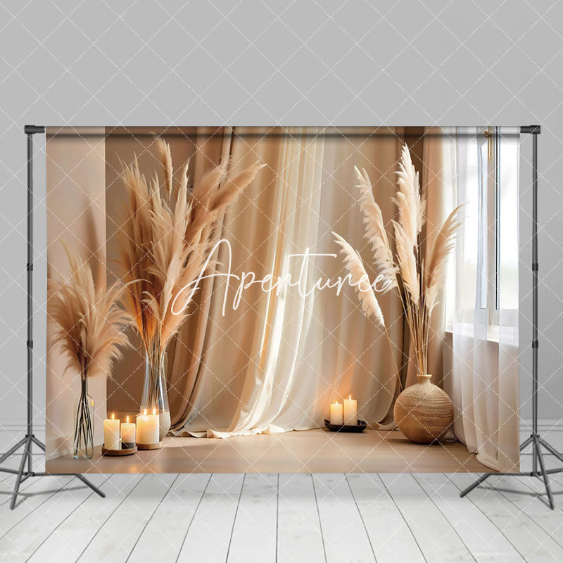 Aperturee - Aperturee Warm Beige Plume Curtains Boho Backdrop For Photography