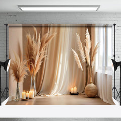 Aperturee - Aperturee Warm Beige Plume Curtains Boho Backdrop For Photography