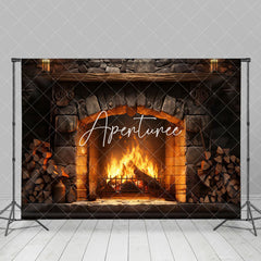 Aperturee - Aperturee Warm Brick Fireplace Wood Pile Photography Backdrop