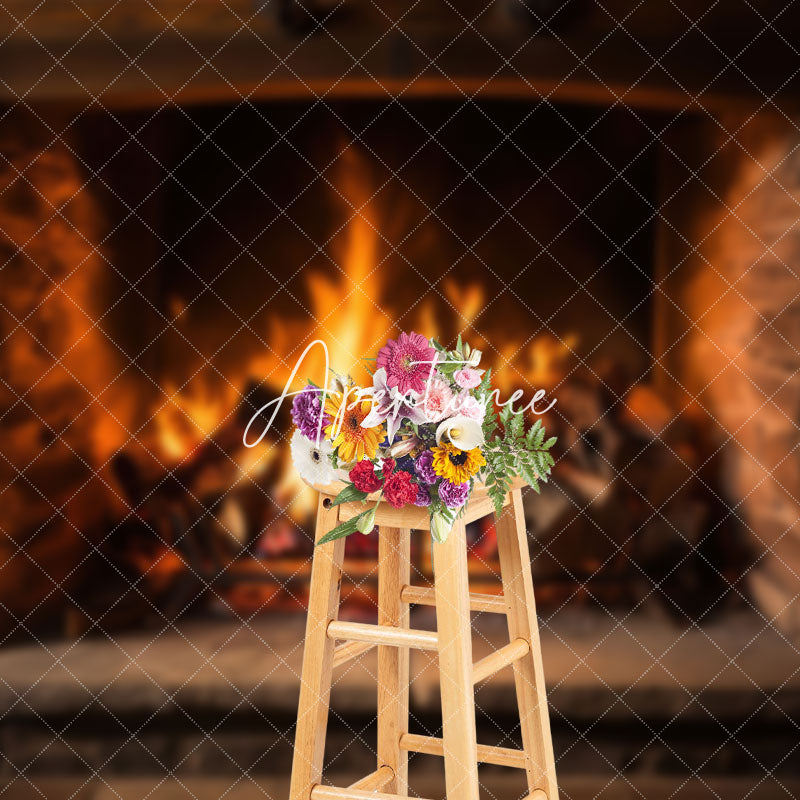 Aperturee - Aperturee Warm Burning Firewood Fireplace Christmas Backdrop