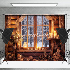 Aperturee - Aperturee Warm Candlelight Window Scene Christmas Backdrop