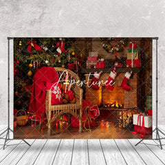 Aperturee - Aperturee Warm Fireplace Chair Greenery Christmas Backdrop