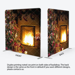 Aperturee - Aperturee Warm Fireplace Christmas Tree Tension Fabric Backdrop