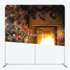 Aperturee - Aperturee Warm Fireplace Christmas Tree Tension Fabric Backdrop