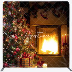 Aperturee - Aperturee Warm Fireplace Christmas Tree Tension Fabric Backdrop