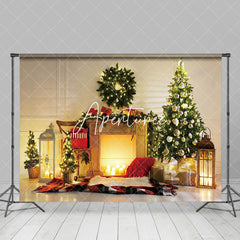 Aperturee - Aperturee Warm Fireplace Garland Red Carpet Christmas Backdrop