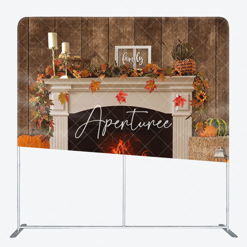 Aperturee - Aperturee Warm Fireplace Pumpkin Autumn Pillow Case Backdrop