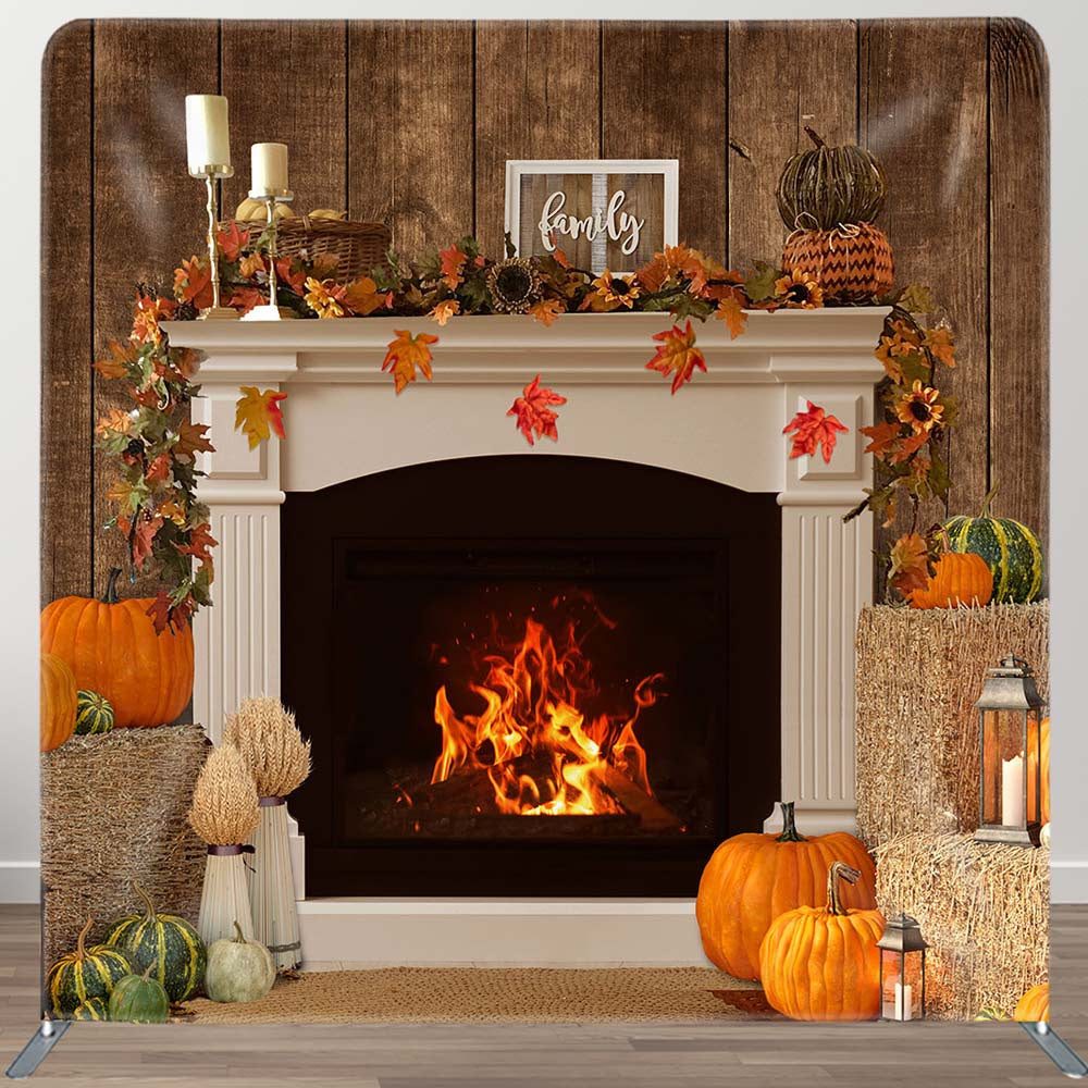 Aperturee - Aperturee Warm Fireplace Pumpkin Autumn Pillow Case Backdrop