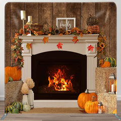 Aperturee - Aperturee Warm Fireplace Pumpkin Autumn Pillow Case Backdrop