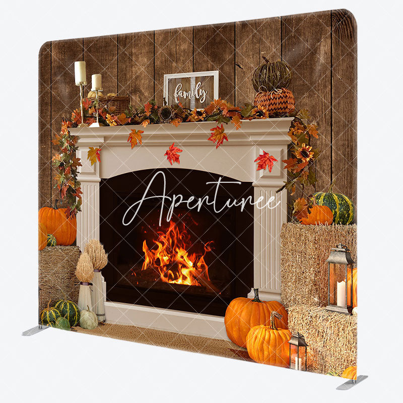 Aperturee - Aperturee Warm Fireplace Pumpkin Autumn Pillow Case Backdrop