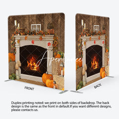 Aperturee - Aperturee Warm Fireplace Pumpkin Autumn Pillow Case Backdrop