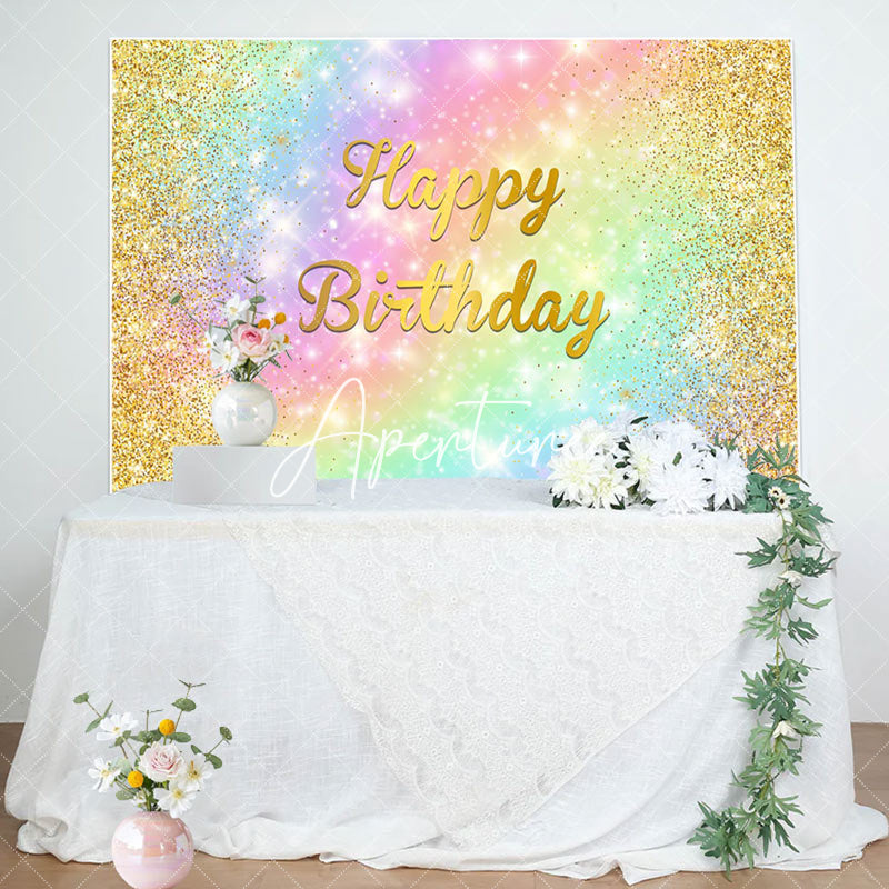 Aperturee - Aperturee Warm Golden Rainbow Gradient Happy Birthday backdrop